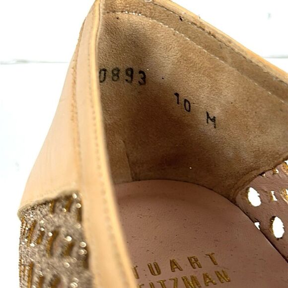 NWOB Stuart Weitzman County Glitter Espadrille Flat Sand Gold US 10 - Picture 14 of 16